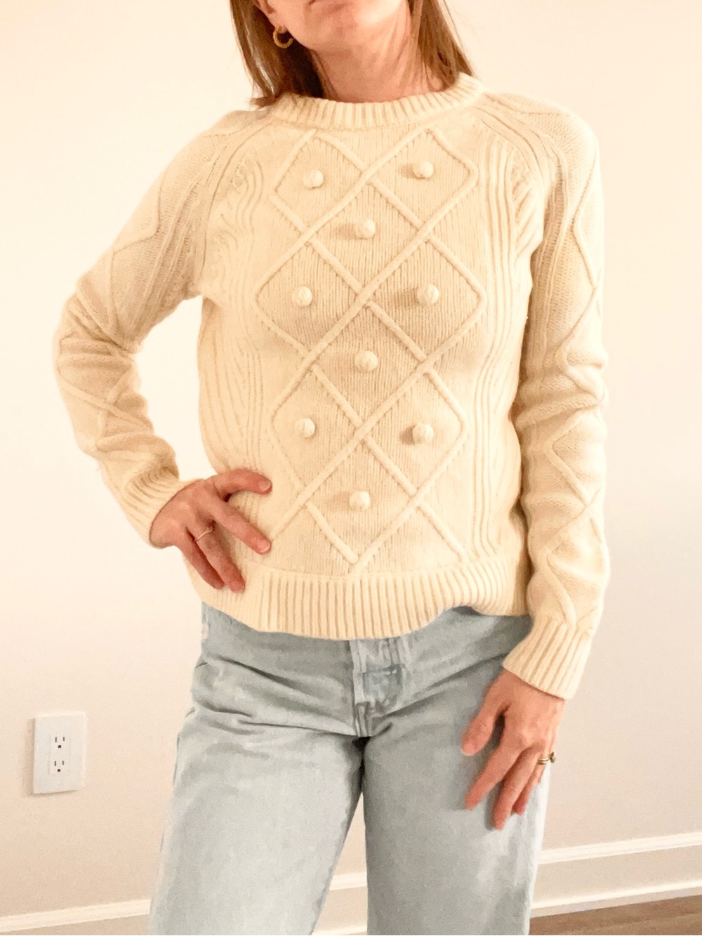 J.Crew Cream Bobble Knot Sweater